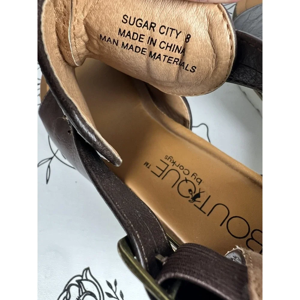 Corkys Boutique Sugar City Brown Leather Espadrille Wedge Zip Up Sandal Size 8
